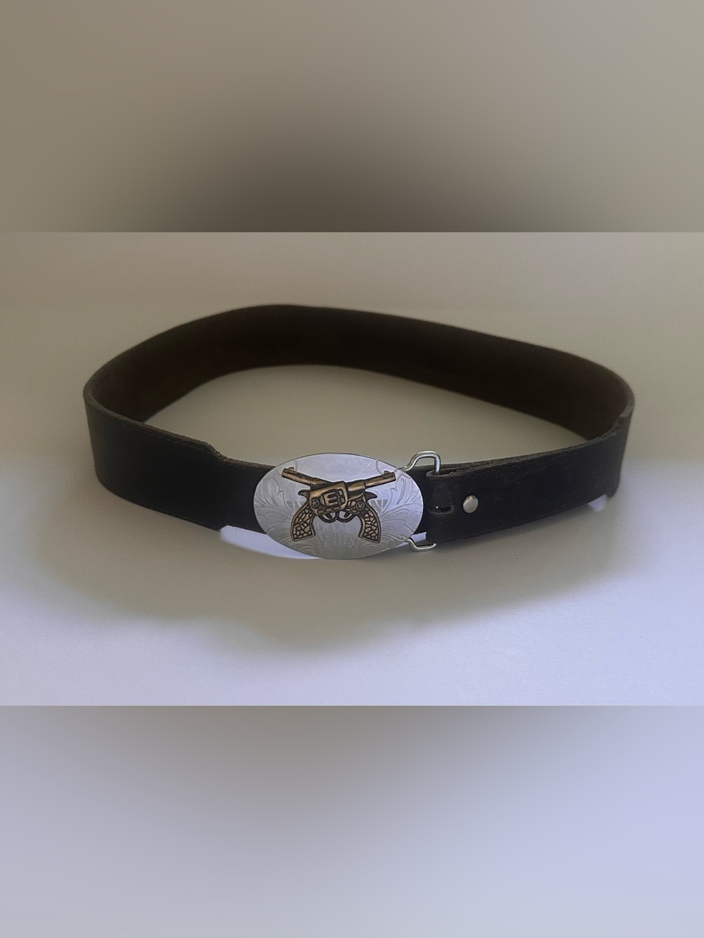 Western Saddle Buckle Black Belt Silver Gold Tone Removable Buckle